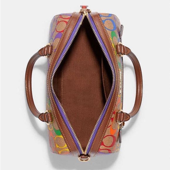 Coach Oulet Rowan Satchel Bag In Rainbow Signature Canvas - Picture 3 of 12